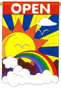 View OPEN Sun shine applique Flag 28"x44" (Letters are appliqued on both sides) **Double sided** - 00035tg