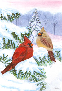 View Winter Birds Silk Reflections Flag 29"x43" - 13703EG