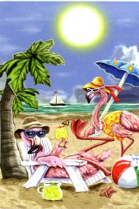 View Flamingo On The Beach Silk Reflections Flag 29"x43" - 13866EG