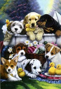 View Doggies & Rubber Ducks Silk Reflections Flag 29"x43" - 13887EG
