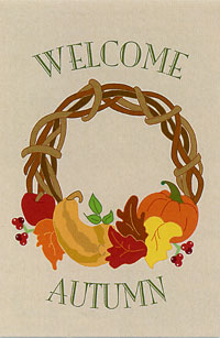 View Fall Wreath Applique Flag 28"x44" - 15447EG