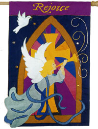 View Angel with Stained Glass Applique Flag 28"x44" - 15458EG