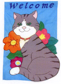 View Welcome Kitty Applique Flag 28"x40" - 2778CF
