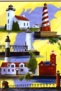 View Michigan Lighthouses Flag 28"x40" - 52134A