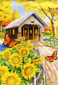 View Covered Bridge & Sunflowers Impressions Flag 28"x40" - 71281