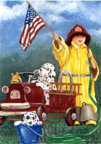 View Firetruck with Boy Garden Flag 13"x18" - 9237MCD