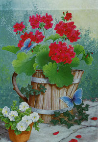 View Wooden Watering Can Geranium Flag 28"x40" - 9355CD