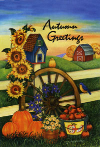 View Wagon Wheel Autumn Greetings Flag 28"x40" - 9512CD