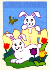 View Bunnies & Fence Applique Garden Flag 12.5"x18" - 9589MCD