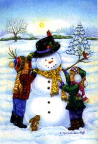 View Snowman & Kids Flag 28"x40" - 9681CD