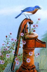 View Bluebird on Waterpump Garden Flag 12.5"x18" - 9831MCD