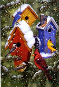 View Winter Birdhouses Flag 28"x40" - 9940CD