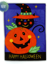 Happy Cat Applique Garden Flag 12.5x18