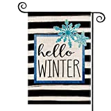 View AVOIN Watercolor Stripe Hello Winter Snowflake Garden Flag Vertical Double Sized, Christmas Holiday Party Yard Outdoor Decoration 12.5 x 18 Inch - 