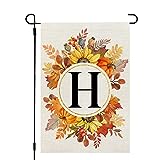 View CROWNED BEAUTY Fall Monogram Letter H Garden Flag Sunflower Pumpkin Leaves 12x18 Inch  - 