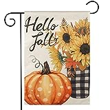 View HOSCAPE Hello Fall Pumpkin Garden Flag Vertical Double Sided 12x18 Inch  - 