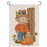 View ANOVO Happy Fall Pumpkin Scarecrow Double Sided Burlap Garden Flags, Seasonal Thanksgiving Outside Porch Patio Farmhouse Yard Outdoor Decorative 12 x 18 Inch - 