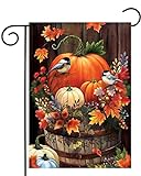 View Garden Flags 12x18 Double Sided for Outside,Halloween Pumpkin Yard Flags Garden Decor,Fall Watercolor Bird Small Garden Flag,Yard Decorations for Home Outdoor - 