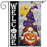 View Halloween Garden Flag, Welcome Halloween Gnome Yard Flag 12x18 Double Sided, Halloween Pumpkin Garden Flags Burlap Signs Home Decorations Outdoor Farmhouse - 