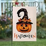 View Halloween Garden Flag 12.5 x 18 Inch Double-Sided Burlap Fall Pumpkin Garden Flag,Scary Pumpkin Holiday House Flags for Indoor Outdoor Yard Halloween Decorations - 