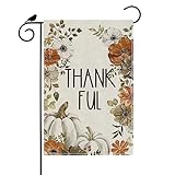 View ZAEW Thank Ful Fall Garden Flag Thanksgiving Pumpkin Flower Harvest Burlap 12x18 Inch Vertical Double Sided Outside Autumn Yard Holiday Outdoor Farmhouse Decoration - 
