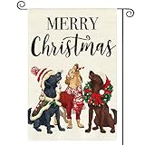 View AVOIN colorlife Merry Christmas Hat Wreath Dog Garden Flag 12x18 Inch Double Sided, Xmas Winter Holiday Yard Outdoor Decorative Flag - 