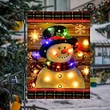 View Lighted Winter Garden Flag for Outside, Led Snowman Garden Flag, Winter Yard Flag Winter Garden flags 12x18 double sided for Outdoor Yard Garden Lawn Decoration - 