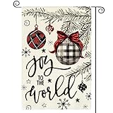 View AVOIN colorlife Joy To The World Christmas Garden Flag 12x18 Inch Double Sided Outside, Holly Ornament Baubles Festive Holiday Yard Outdoor Flag - 