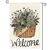 View AVOIN colorlife Welcome Holly Red Berries Garden Flag 12x18 Inch Double Sided Outside, Winter Christmas Farmhouse Yard Outdoor Decorative Flag - 
