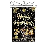 View Labakita Happy New Year 2024 Garden Flag, New Year’s Eve Lawn Yard Sign, Holiday Welcome New Year Fence Front Porch Yard Decorations, Eve Party Outdoor Indoor Decorations, Double-sided Printing - 