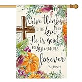 View AVOIN colorlife Fall Thanksgiving House Flag 28x40 Inch Double Sided, Give Thanks to The Lord Harvest Holiday Yard Outdoor Decorative Flag - 