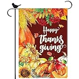 View Happy Thanksgiving Fall Garden Flags Turkey Pumpkin Yard Sign 12.5 x 18 Inch Double Sided Burlap Vertical Small Garden Flag for Thanksgiving Day Harvest Fall Yard Outdoor Decor - 