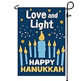View Happy Hanukkah Garden Flag Decorations Vertical Double Sided, Burlap Flag for December Chanukah Decoration - Love and Light Menorah Jewish Holiday Garden Outdoor & Yard Decoration Flag 12" x 18" - 