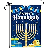 View Happy Hanukkah Garden Flag 12 x 18 Inch Double Sided Burlap Vertical Flag Jewish December Chanukah Yard Decoration Menorah Star of David Jewish Holiday Garden Outdoor Yard Decoration Flag - 