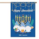 View Hanukkah Gnome Garden Flags Double-sided 28"x40" Large Hanukkah Happy Garden Flags Outdoor Light Up Peaceful Yard Decoration for Front Yard - 