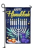 View Hanukkah Decorations Outdoor, Happy Hanukkah Garden Flag Menorah Candles Star of David Decors 12x18in - 