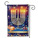 View YISHOW Jewish Happy Hanukkah Garden Flag Double Sided Vertical Happy Jewish Candle Hanukkah House Flags Yard Signs Outdoor Decor 12.5"X18" - 