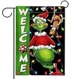 View Hzppyz Welcome Christmas Gr.in.ch Garden Flag Double Sided, Xmas Dog Lights Decorative Yard Outdoor Home Small Decor, Winter Holiday Farmhouse Burlap Outside House Decoration 12 x 18 - 