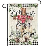 View DLZDN Christmas Cross Garden Flag Jesus Is the Reason for the Season Garden Flag 12×18 Inch - 