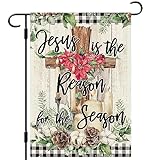 View DLZDN Christmas Cross Garden Flag Jesus Is the Reason for the Season Garden Flag 12×18 Inch - 