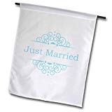 View Just Married in Blue with Fancy Swirls Stylish Classy Wedding Marriage Gifts for The Bride and Groom Garden Flag, 12 by 18-Inch - 