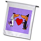 View Funny Dachshund Dogs Bride and Groom Wedding Art Garden Flag, 12 by 18" - 