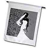 View Wedding Dress on A Bride in Black & White with Swirls - Garden Flag, 12 by 18" - 