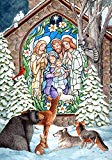 View Winter Nativity Decorative Stained Glass Christmas Church Flag  - 