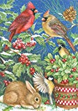 View  Winter Feast  Decorative Rabbit Bird Animal Holiday Snow Garden Flag  - 