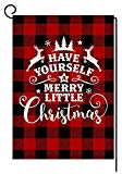 View BLKWHT Buffalo Merry Little Christmas Small Garden Flag Vertical Double Sided Red Black Plaids Burlap Yard Outdoor Decor 12.5 x 18 Inches - 