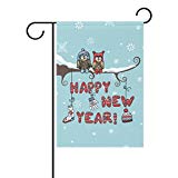 View ALAZA Duble Sided Cute Owl Couple Sitting on Branch Knitted Gift Happy New Year Polyester Garden Flag Banner 12 x 18 Inch  - 