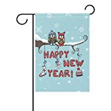 View ALAZA Duble Sided Cute Owl Couple Sitting on Branch Knitted Gift Happy New Year Polyester Garden Flag Banner 12 x 18 Inch  - 