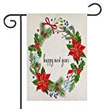 View AUMIAU Happy New Year Garden Flag, Double Sided Welcome Flowers Burlap Yard Outdoor Decoration 12.5 x 18 Inch - 