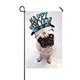 View Rossne G sun Happy New Year Pug Garden Flag House Flag Decoration Double Sided Flag 12.5" x 18" - 